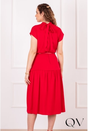 VESTIDO MIDI EM VISCOSE VERMELHO - PURO SHARMY