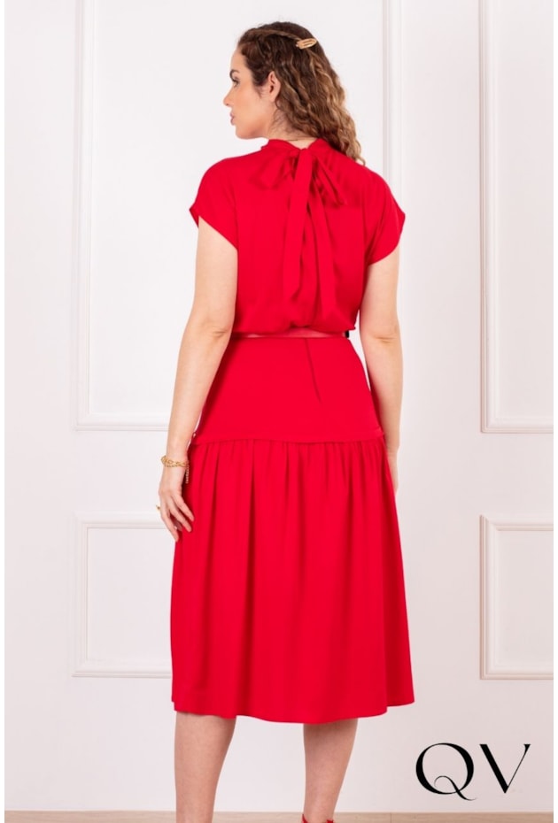 VESTIDO MIDI EM VISCOSE VERMELHO - PURO SHARMY