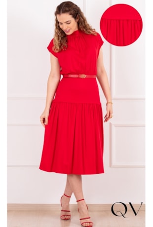 VESTIDO MIDI EM VISCOSE VERMELHO - PURO SHARMY