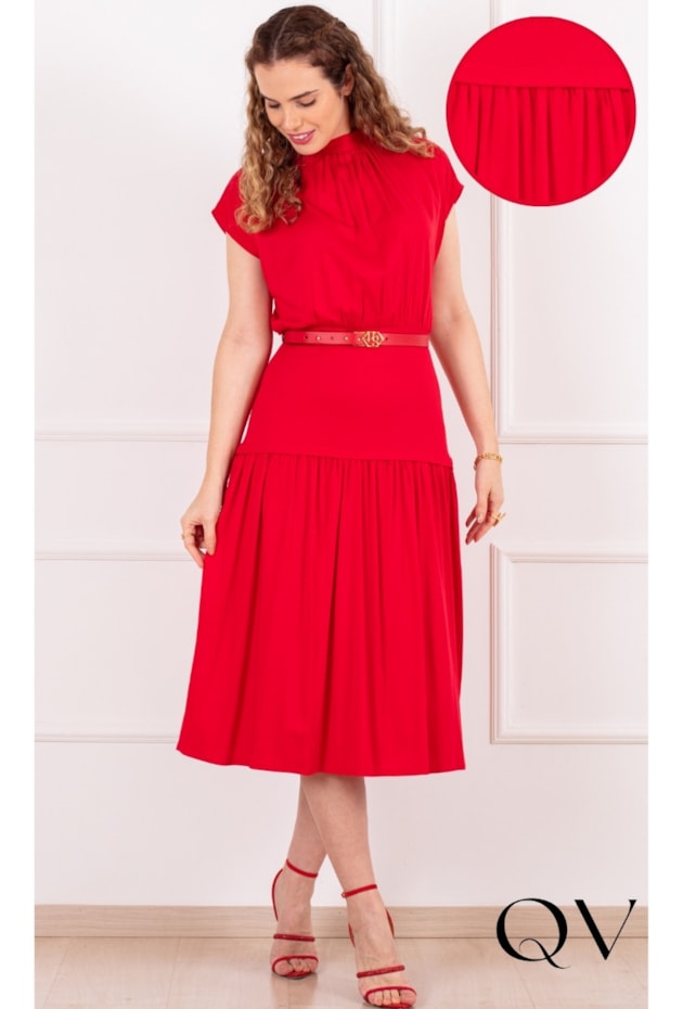 VESTIDO MIDI EM VISCOSE VERMELHO - PURO SHARMY