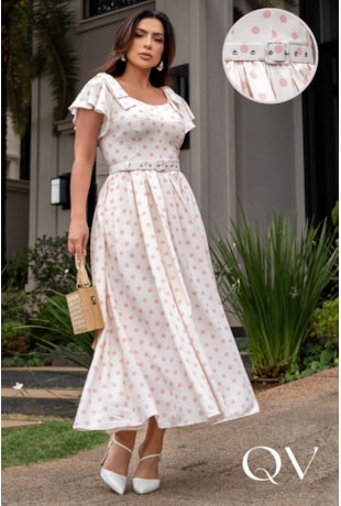 VESTIDO MIDI EVASÊ COM POÁ EM ALFAIATARIA BRANCO - LUZIA FAZZOLLI