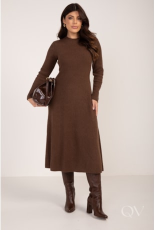 VESTIDO MIDI EVASÊ EM TRICOT MARROM - LEKAZIS
