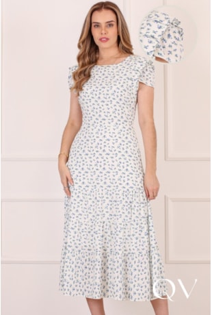 VESTIDO MIDI FLORAL EM VISCOSE BRANCO - PURO SHARMY