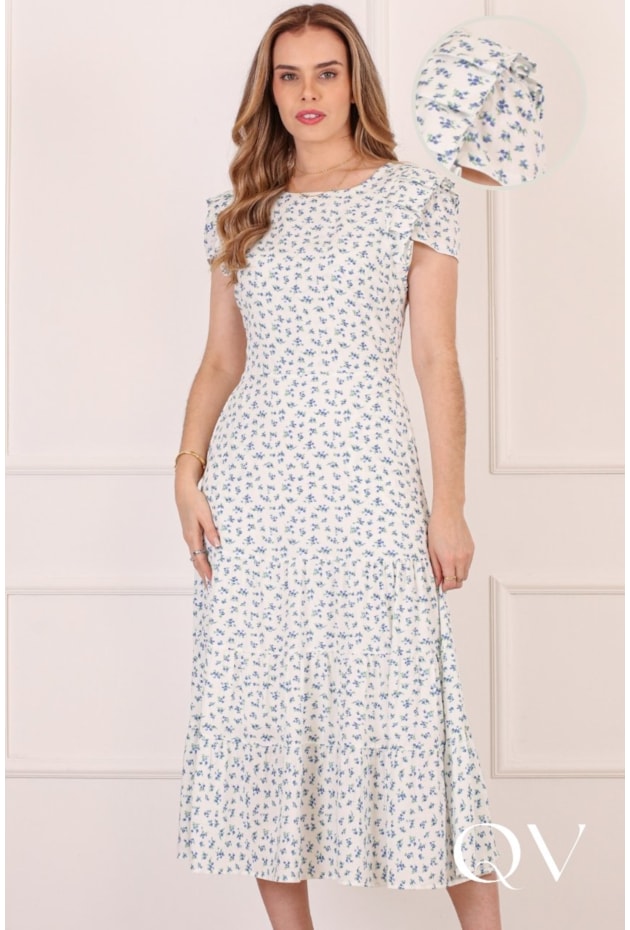 VESTIDO MIDI FLORAL EM VISCOSE BRANCO - PURO SHARMY