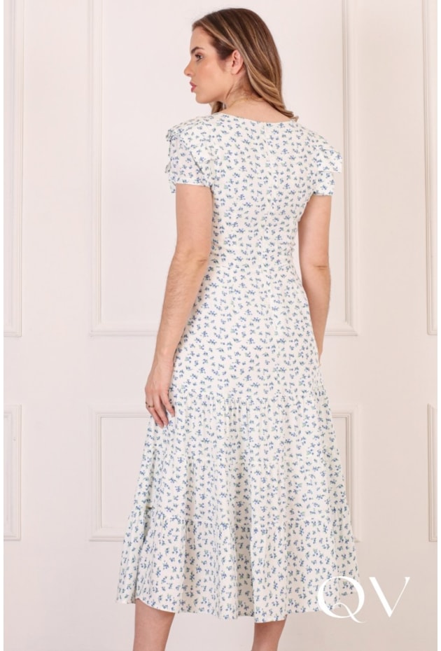 VESTIDO MIDI FLORAL EM VISCOSE BRANCO - PURO SHARMY