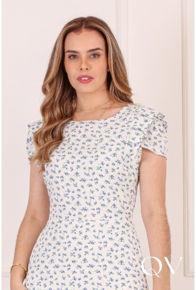 VESTIDO MIDI FLORAL EM VISCOSE BRANCO - PURO SHARMY