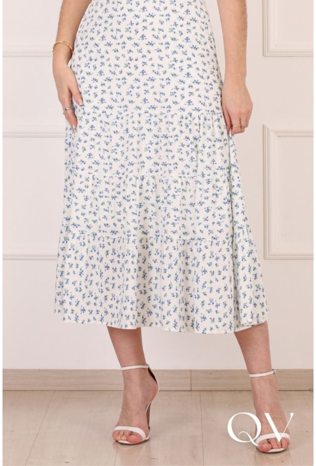 VESTIDO MIDI FLORAL EM VISCOSE BRANCO - PURO SHARMY