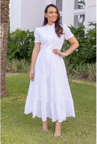 VESTIDO MIDI GODÊ EM LAISE BRANCO - JANY PIM