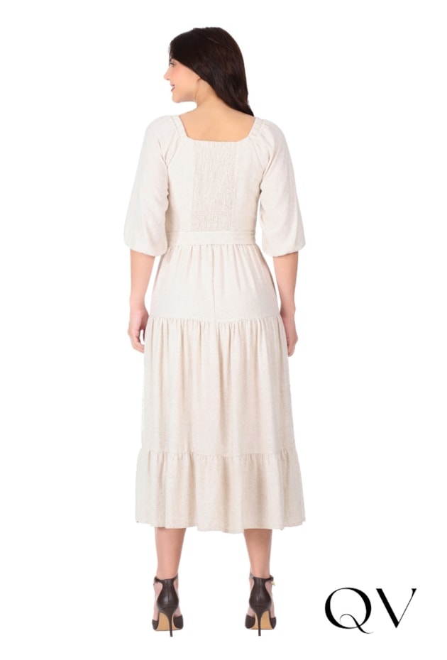 VESTIDO MIDI GODÊ EM TECIDO PLANO CRU - HAPUK VESTIDO MIDI GODÊ EM TECIDO PLANO CRU - HAPUK