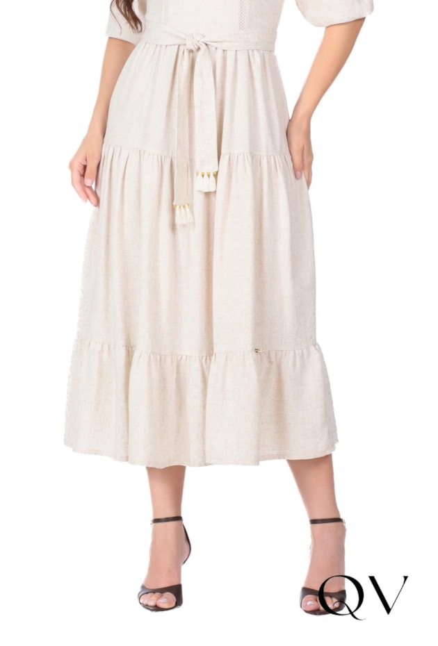 VESTIDO MIDI GODÊ EM TECIDO PLANO CRU - HAPUK VESTIDO MIDI GODÊ EM TECIDO PLANO CRU - HAPUK