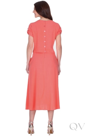 VESTIDO MIDI GODÊ EM TECIDO PLANO DE VISCOSE CORAL - HAPUK