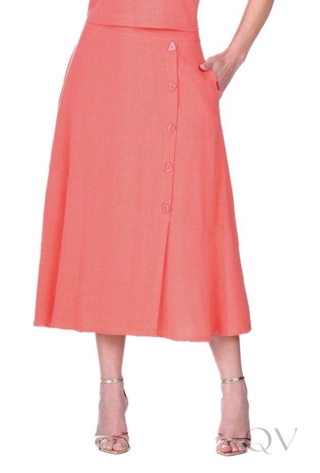 VESTIDO MIDI GODÊ EM TECIDO PLANO DE VISCOSE CORAL - HAPUK
