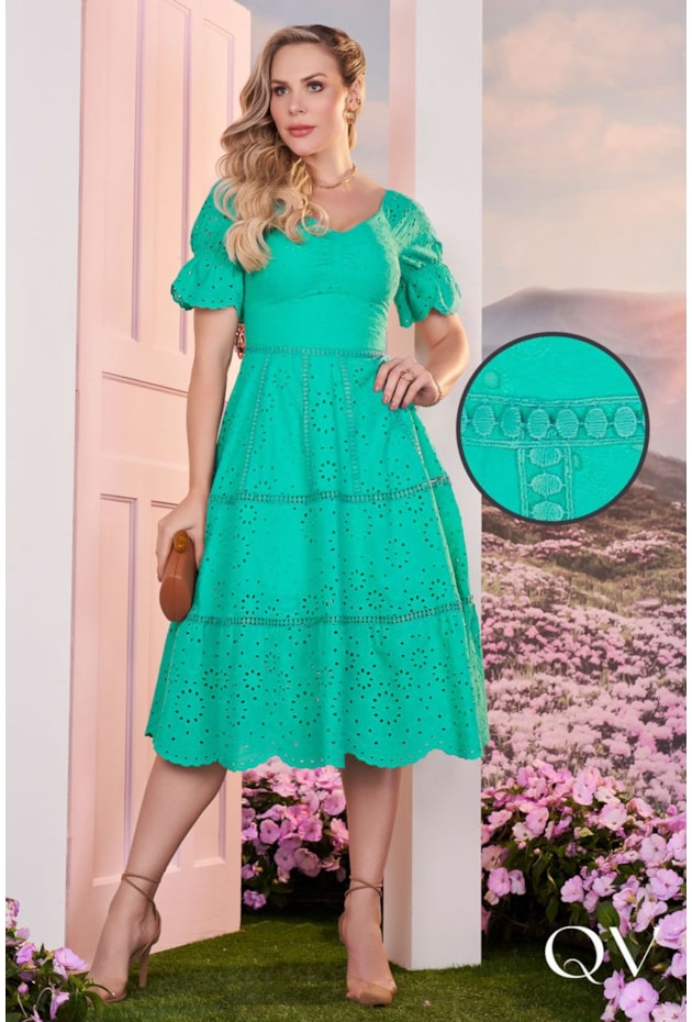 VESTIDO MIDI LAISE MANGA PRINCESA VERDE - FASCÍNIUS VESTIDO MIDI LAISE MANGA PRINCESA VERDE - FASCÍNIUS