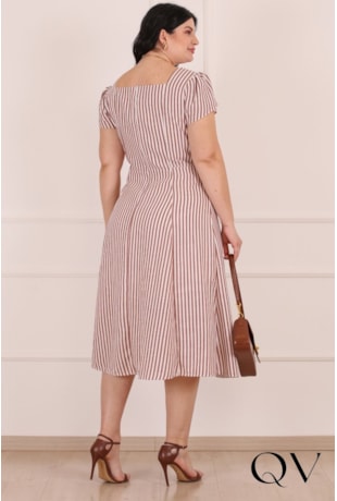 VESTIDO MIDI LISTRADO EM CREPE MARROM - PURO SHARMY