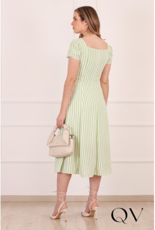 VESTIDO MIDI LISTRADO EM CREPE VERDE - PURO SHARMY