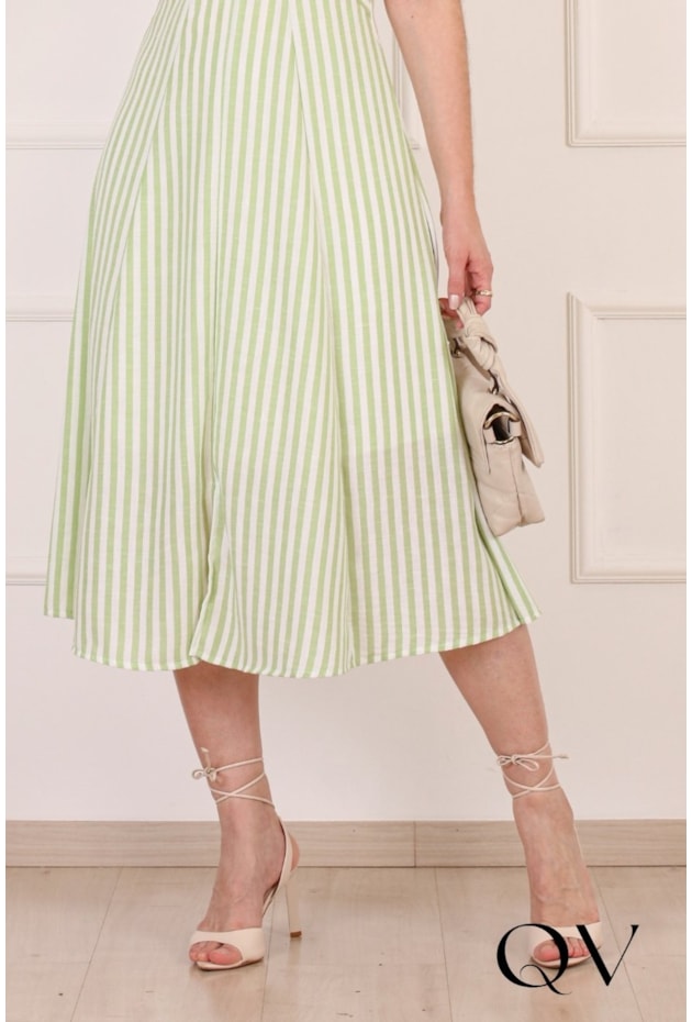 VESTIDO MIDI LISTRADO EM CREPE VERDE - PURO SHARMY