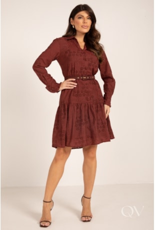 VESTIDO MIDI MANGA LONGA EM LAISE FLORAL PINHÃO - LEKAZIS
