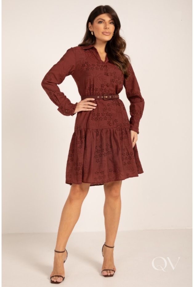 VESTIDO MIDI MANGA LONGA EM LAISE FLORAL PINHÃO - LEKAZIS
