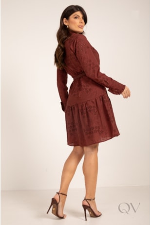 VESTIDO MIDI MANGA LONGA EM LAISE FLORAL PINHÃO - LEKAZIS