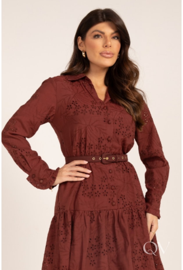 VESTIDO MIDI MANGA LONGA EM LAISE FLORAL PINHÃO - LEKAZIS