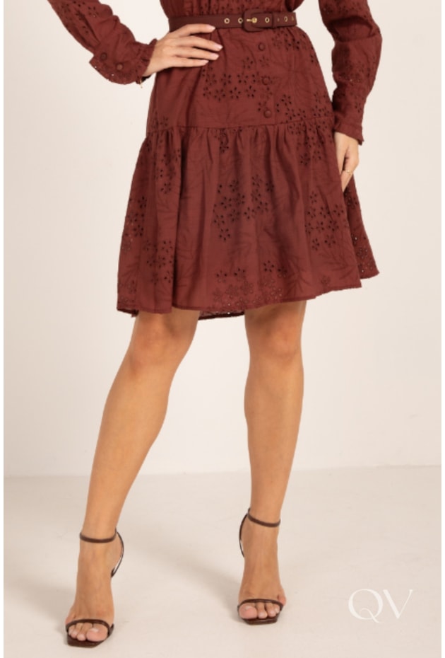 VESTIDO MIDI MANGA LONGA EM LAISE FLORAL PINHÃO - LEKAZIS