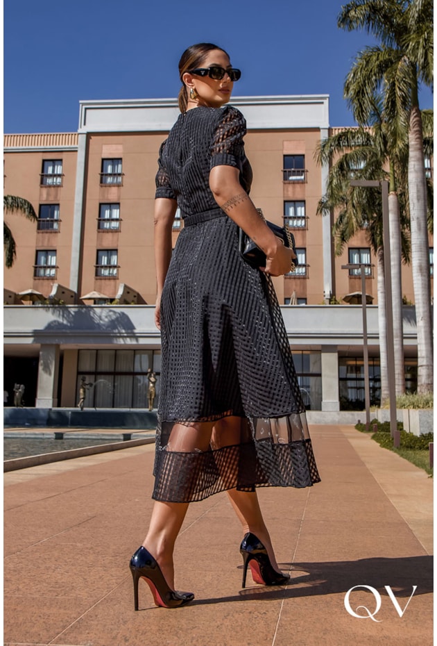 VESTIDO MIDI ORGANZA PRETO - LUZIA FAZZOLLI VESTIDO MIDI ORGANZA PRETO - LUZIA FAZZOLLI