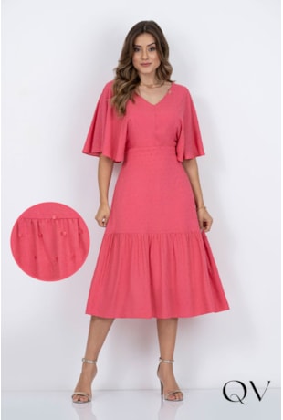 VESTIDO MIDI PIPOQUINHA GOIABA - VIA TOLENTINO