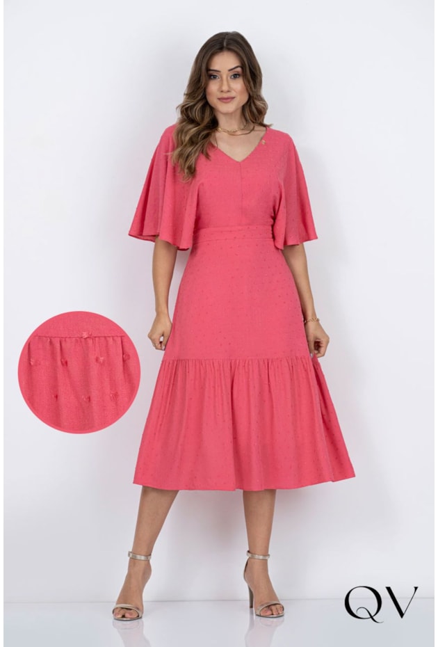 VESTIDO MIDI PIPOQUINHA GOIABA - VIA TOLENTINO VESTIDO MIDI PIPOQUINHA GOIABA - VIA TOLENTINO