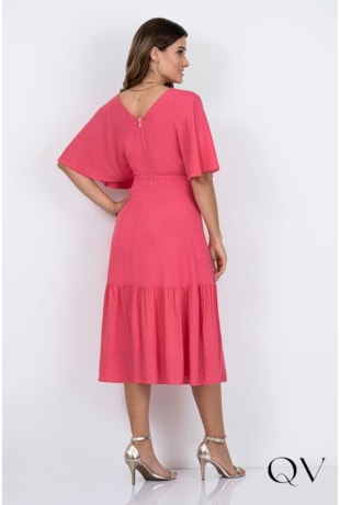 VESTIDO MIDI PIPOQUINHA GOIABA - VIA TOLENTINO