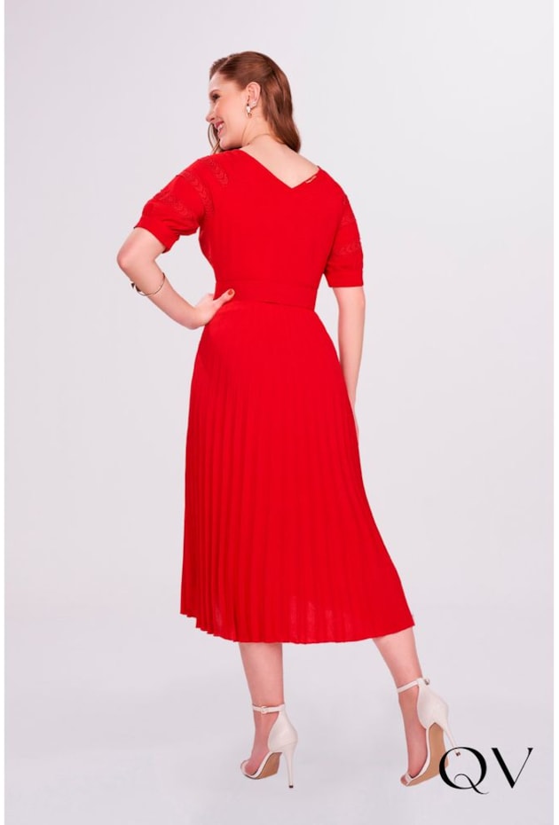 VESTIDO MIDI PLISSADO VERMELHO - FASCÍNIUS