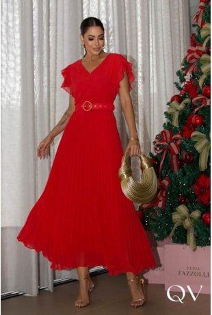 VESTIDO MIDI PLISSADO VERMELHO - LUZIA FAZZOLLI