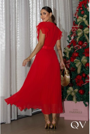 VESTIDO MIDI PLISSADO VERMELHO - LUZIA FAZZOLLI