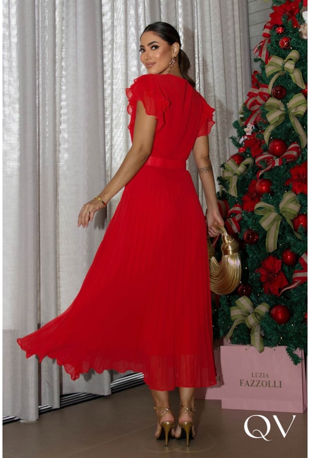 VESTIDO MIDI PLISSADO VERMELHO - LUZIA FAZZOLLI VESTIDO MIDI PLISSADO VERMELHO - LUZIA FAZZOLLI
