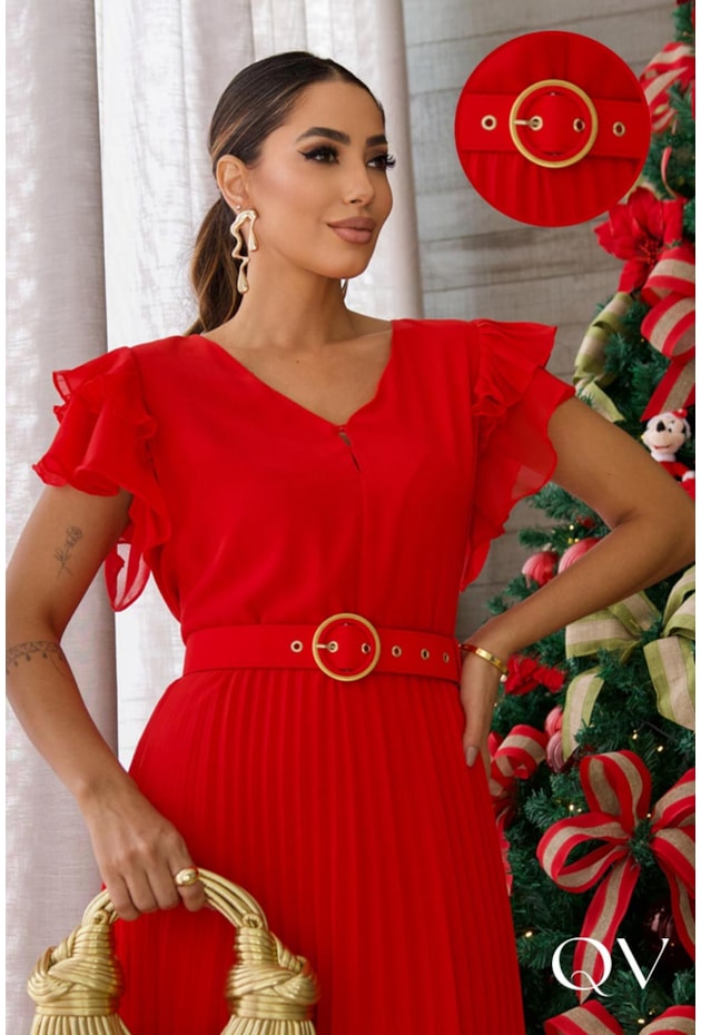 VESTIDO MIDI PLISSADO VERMELHO - LUZIA FAZZOLLI