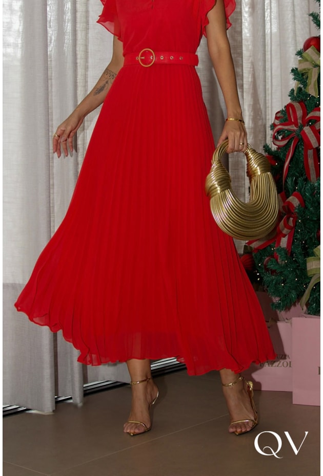 VESTIDO MIDI PLISSADO VERMELHO - LUZIA FAZZOLLI