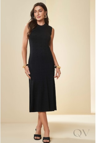 VESTIDO MIDI SEM MANGA EM TRICOT TRABALHADO BLACK - DOCE TRAMA