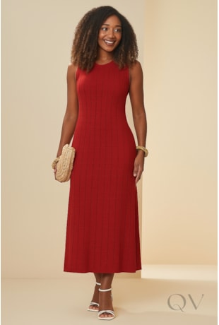 VESTIDO MIDI SEM MANGA EM TRICOT TRABALHADO VERMELHO ROMÃ - DOCE TRAMA