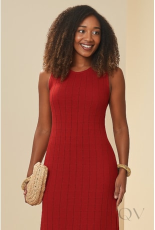 VESTIDO MIDI SEM MANGA EM TRICOT TRABALHADO VERMELHO ROMÃ - DOCE TRAMA