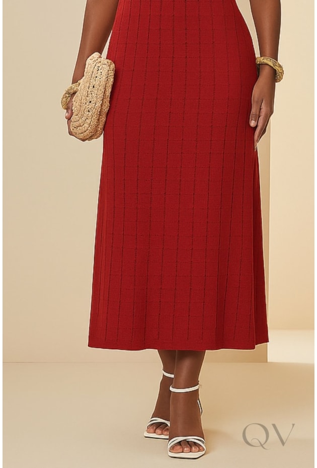 VESTIDO MIDI SEM MANGA EM TRICOT TRABALHADO VERMELHO ROMÃ - DOCE TRAMA