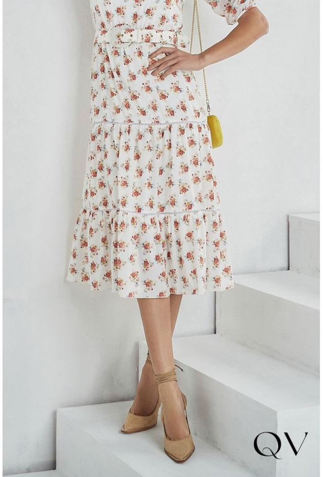 VESTIDO MIDI TOQUE DE SEDA FLORAL OFF WHITE - JANY PIM