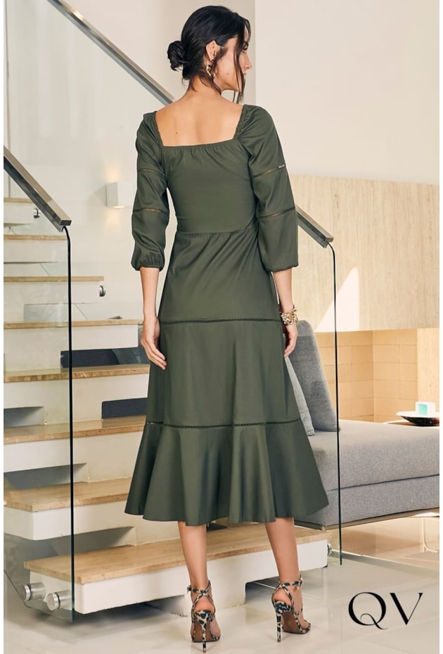 VESTIDO MIDI TRICOLINE VERDE - JANY PIM VESTIDO MIDI TRICOLINE VERDE - JANY PIM
