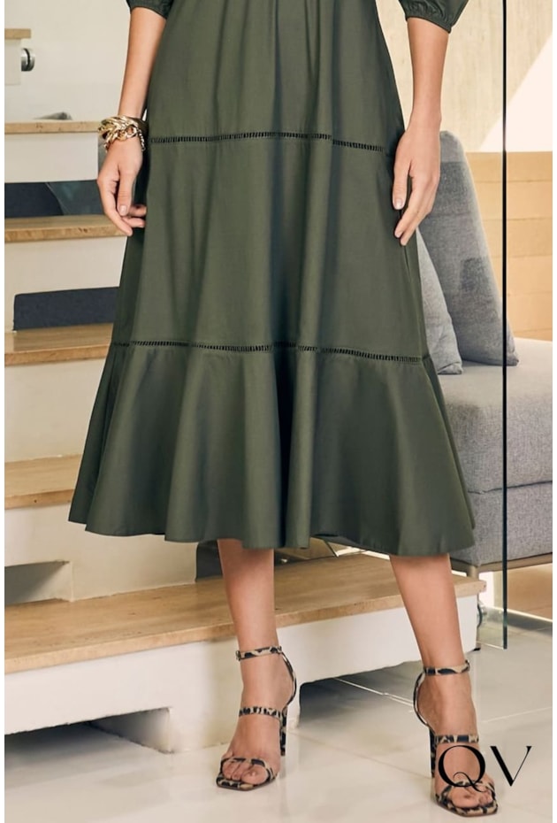 VESTIDO MIDI TRICOLINE VERDE - JANY PIM VESTIDO MIDI TRICOLINE VERDE - JANY PIM