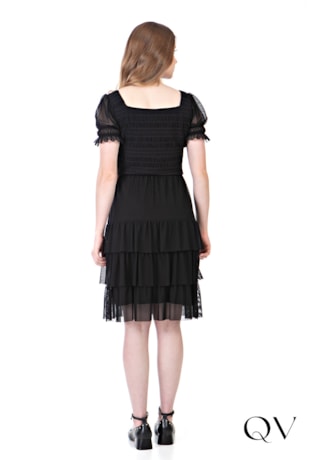 VESTIDO MIDI TULE COM BABADOS PRETO - HAPUK