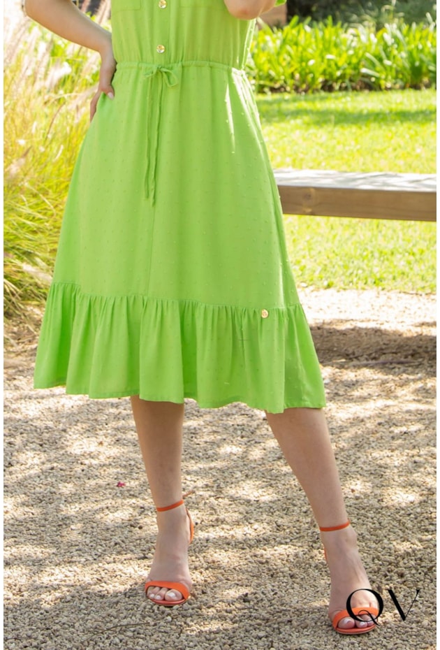 VESTIDO MIDI VISCOLINHO PIPOQUINHA VERDE - VALENTINA SIRRAH