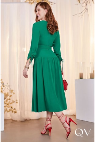 VESTIDO MIDI VISCOSE MANGA LONGA VERDE - FASCÍNIUS