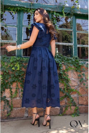 VESTIDO MIDI VOIL AZUL MARINHO - LUZIA FAZZOLLI