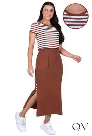 VESTIDO MIX DE MALHAS MARROM - HAPUK