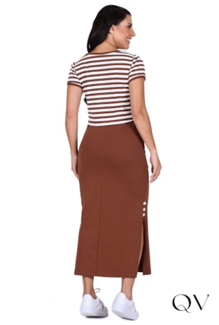 VESTIDO MIX DE MALHAS MARROM - HAPUK