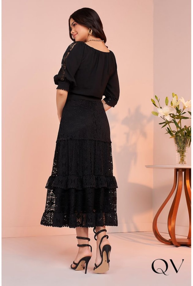 VESTIDO MIX DE TECIDOS CIGANINHA PRETO - FASCÍNIUS VESTIDO MIX DE TECIDOS CIGANINHA PRETO - FASCÍNIUS