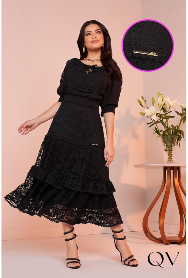 VESTIDO MIX DE TECIDOS CIGANINHA PRETO - FASCÍNIUS VESTIDO MIX DE TECIDOS CIGANINHA PRETO - FASCÍNIUS